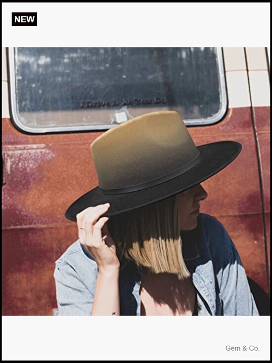 Wide Brim Fedora Hat with Belt Buckle - One Size